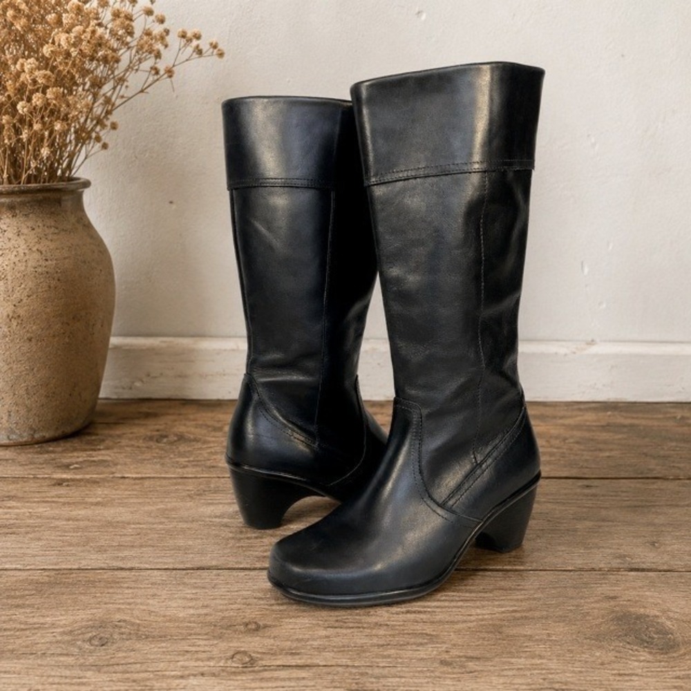 Dansko Risa Black Leather Tall Boots Womens 38 US 7.5-8 Heeled Zip - Picture 11 of 11